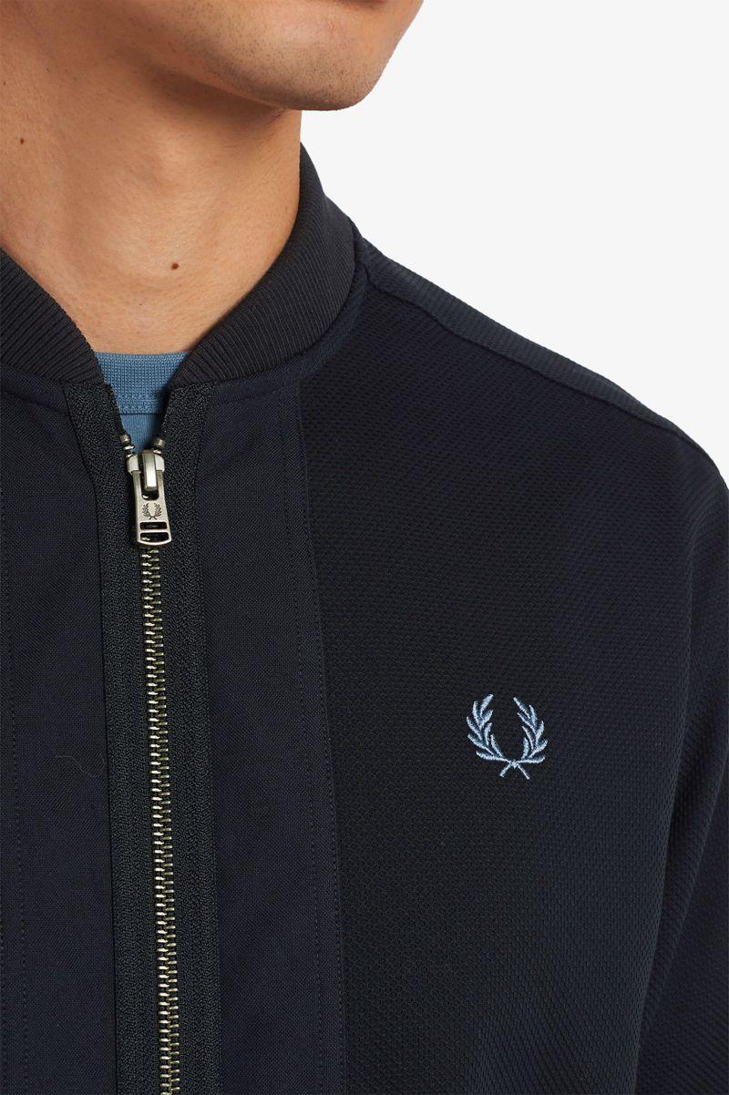 Navy Fred Perry Bomber Neck Zip Through Men's Shirts | PH 1485DFMN